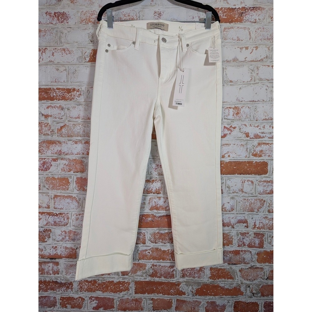Liverpool The Crop‎ Jeans Womens 8/29 Bright White Cuffed Hem Stretch Denim